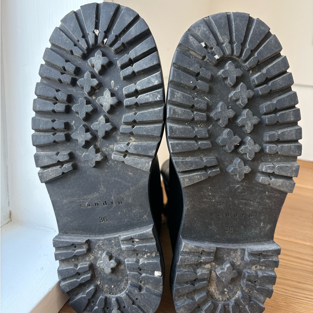 Sandro Black Leather Ankle Boots with Gold Accents - Picture 5 of 8